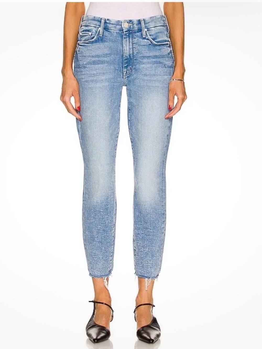 MOTHER High Waisted Looker Ankle Fray Jeans Deep Breaths size 24